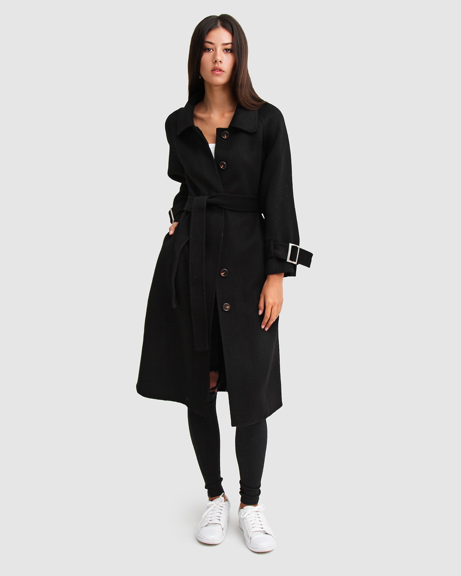 Women | Shore To Shore Belted Wool Coat | Black