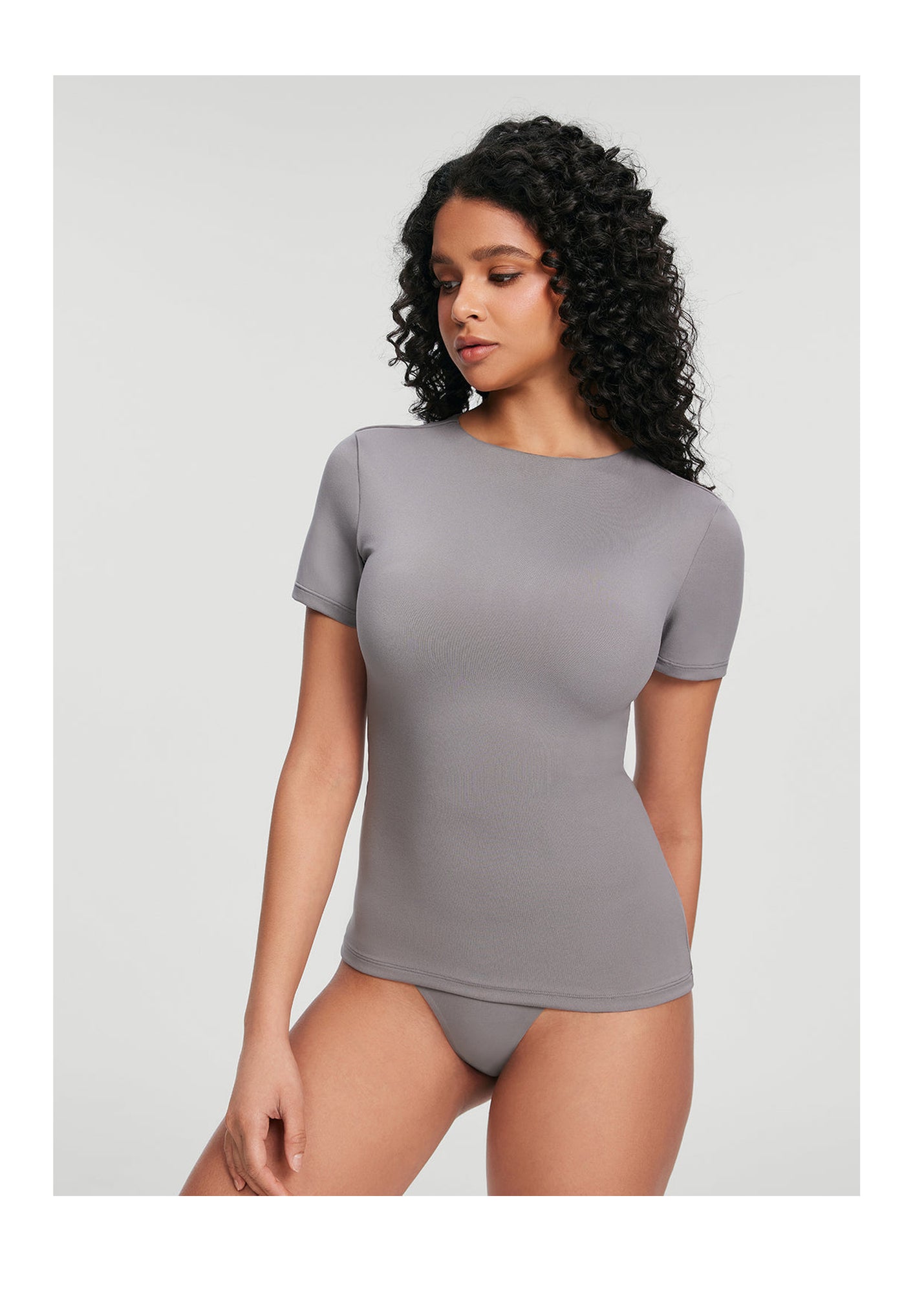 Short Sleeve Crew Neck Top | Cool Gray