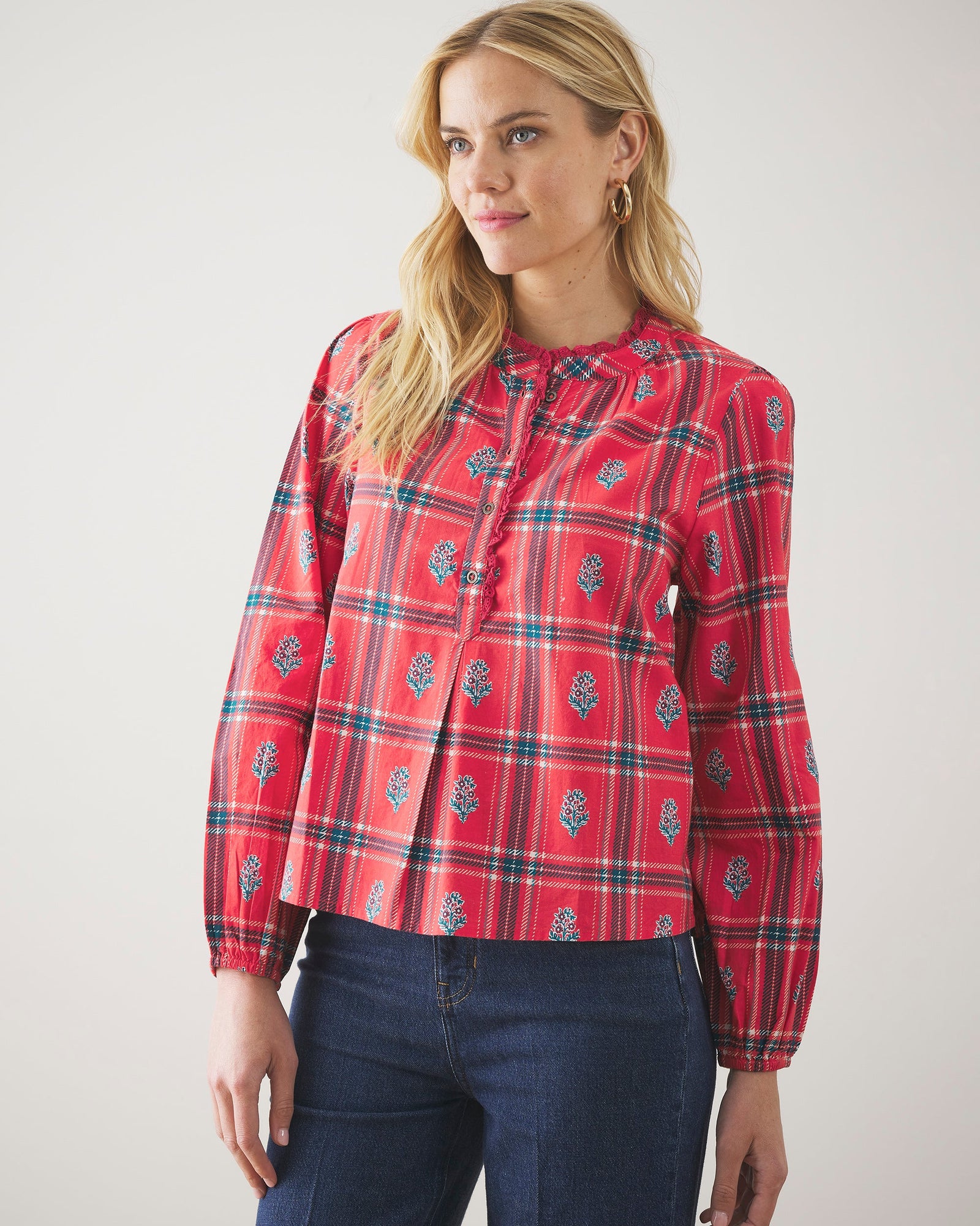 Nostalgia Plaid - On the Books Blouse | Joyful Red