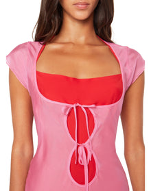 Silk Double Layer Halter Dress | Rouge/Red