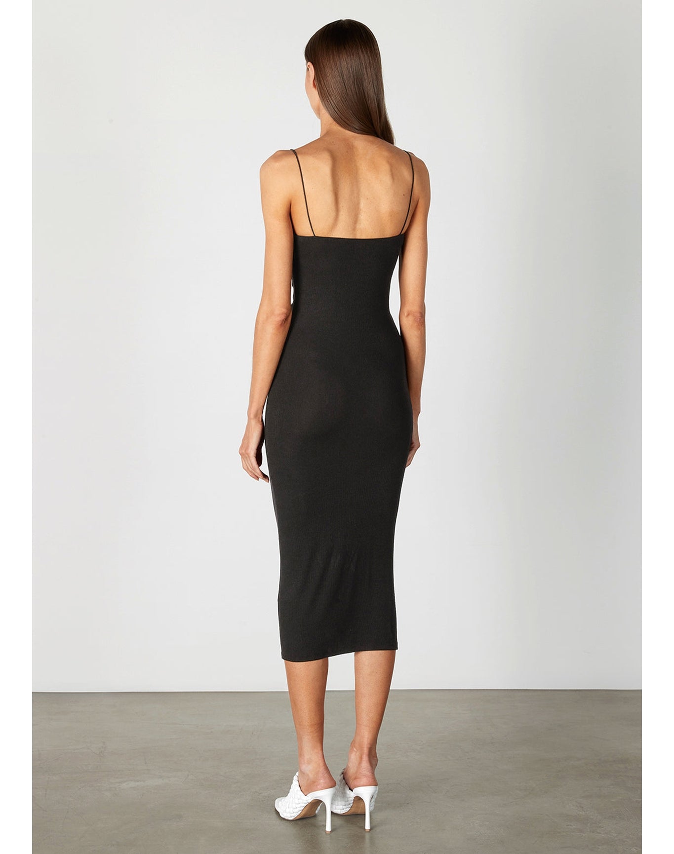 Silk Rib Ruched Dress | Black