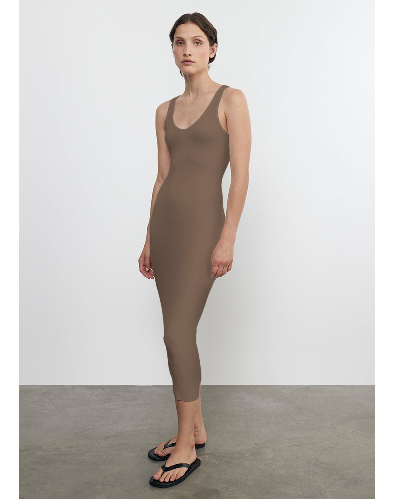 Silk Rib Tank Midi Dress | Mushroom