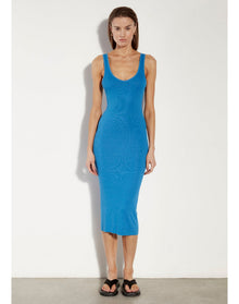 Silk Rib Tank Midi Dress | Pool Blue