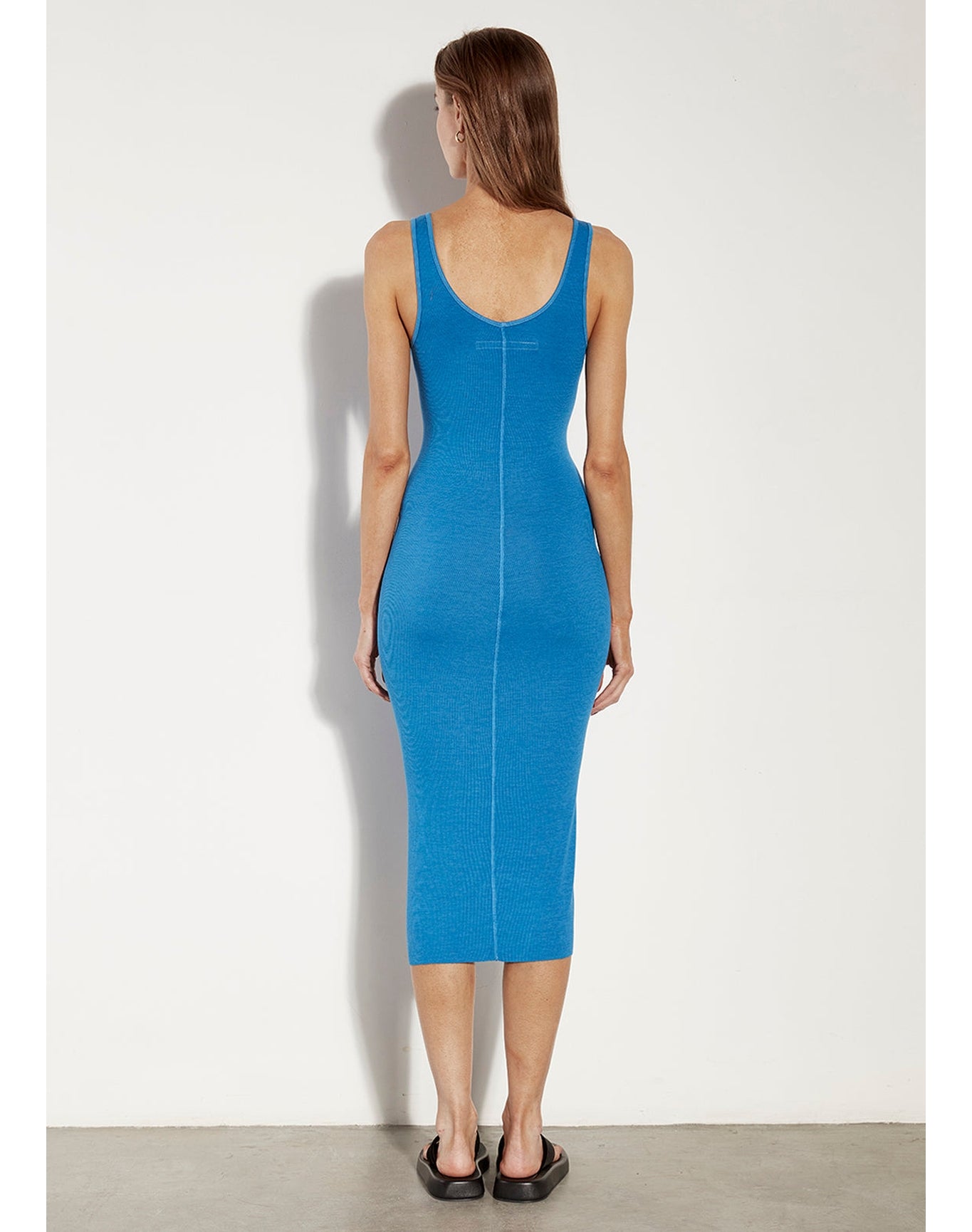 Silk Rib Tank Midi Dress | Pool Blue