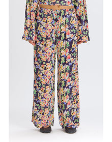 Silky Floral Wide Leg Pant | Navy Combo