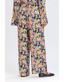 Silky Floral Wide Leg Pant | Navy Combo