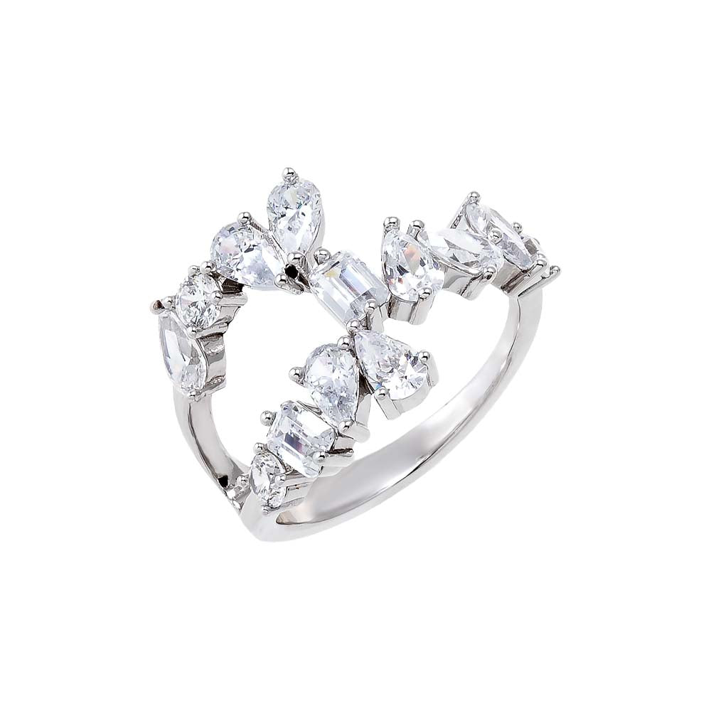 Silver / 6 Fancy Multi Shape CZ Scattered Ring - Adina's Jewels