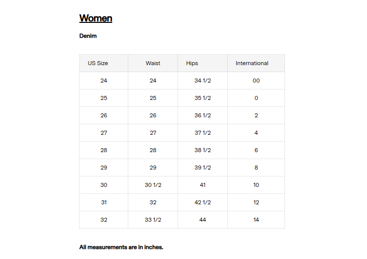 Product size guide