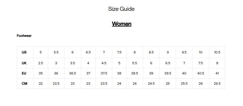 Product size guide