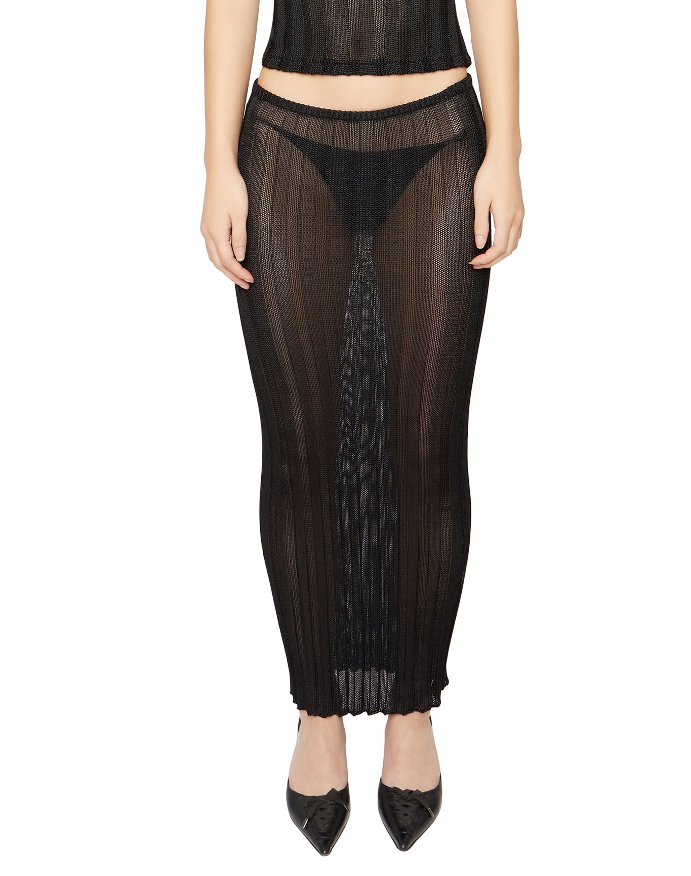 Slinky Rib Knit Midi Skirt | Black