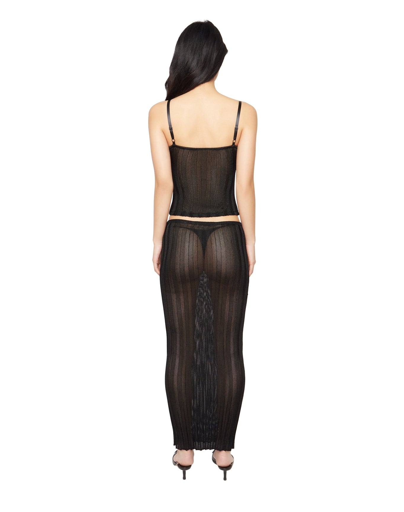 Slinky Rib Knit Midi Skirt | Black