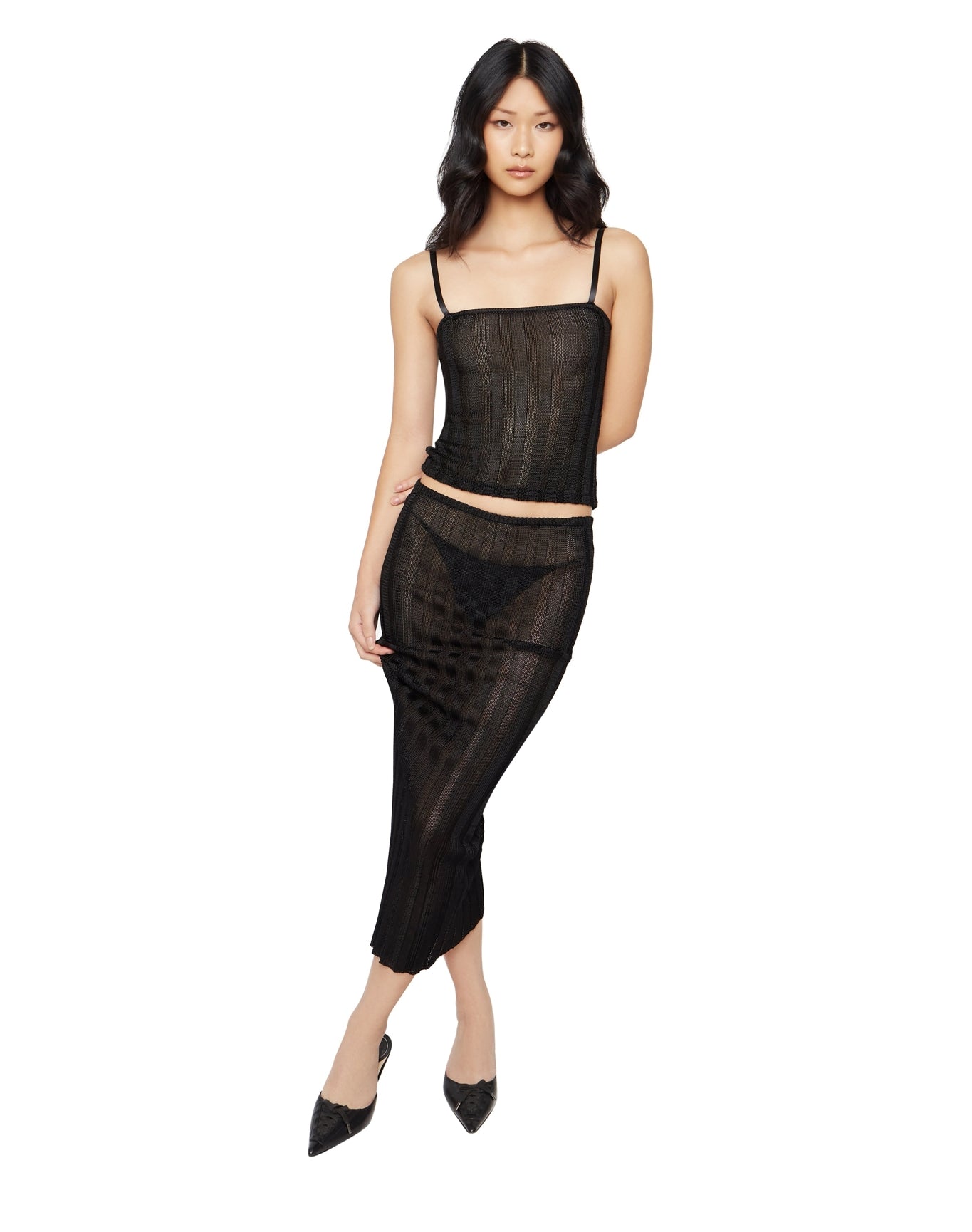 Slinky Rib Knit Midi Skirt | Black