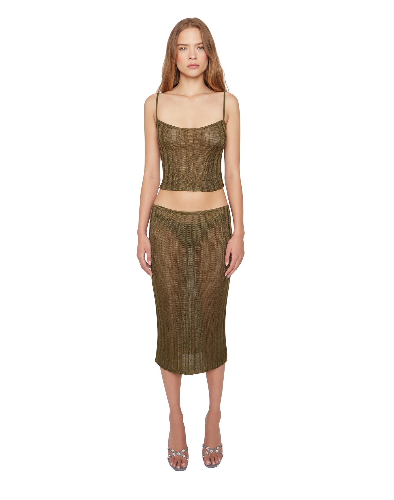 Slinky Rib Knit Midi Skirt | Forest Green