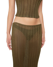 Slinky Rib Knit Midi Skirt | Forest Green