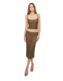 Slinky Rib Knit Midi Skirt | Forest Green