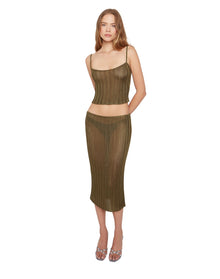 Slinky Rib Knit Midi Skirt | Forest Green