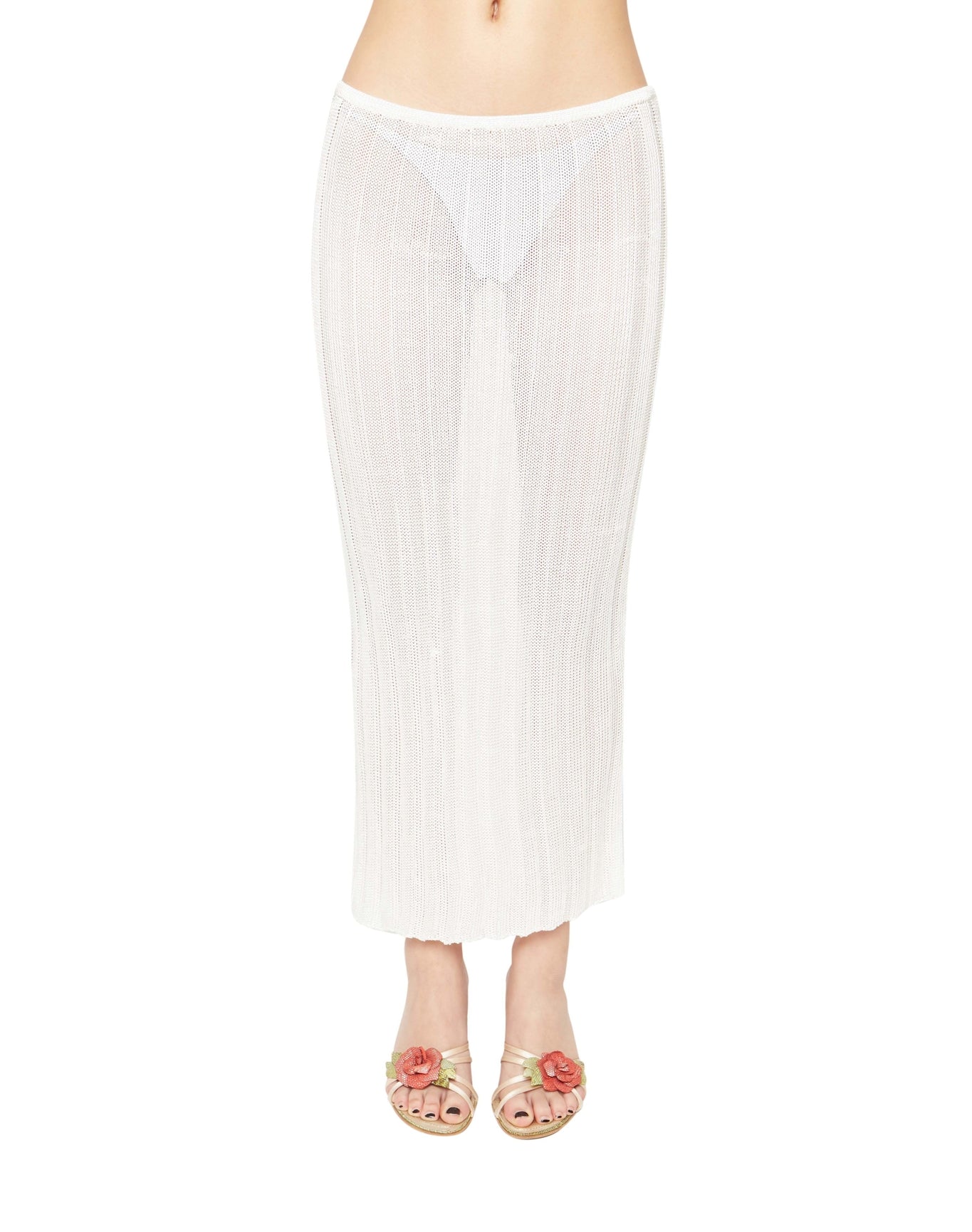 Slinky Rib Knit Midi Skirt | Off White