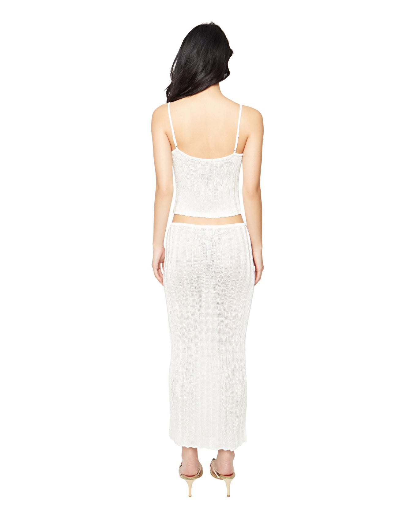 Slinky Rib Knit Midi Skirt | Off White