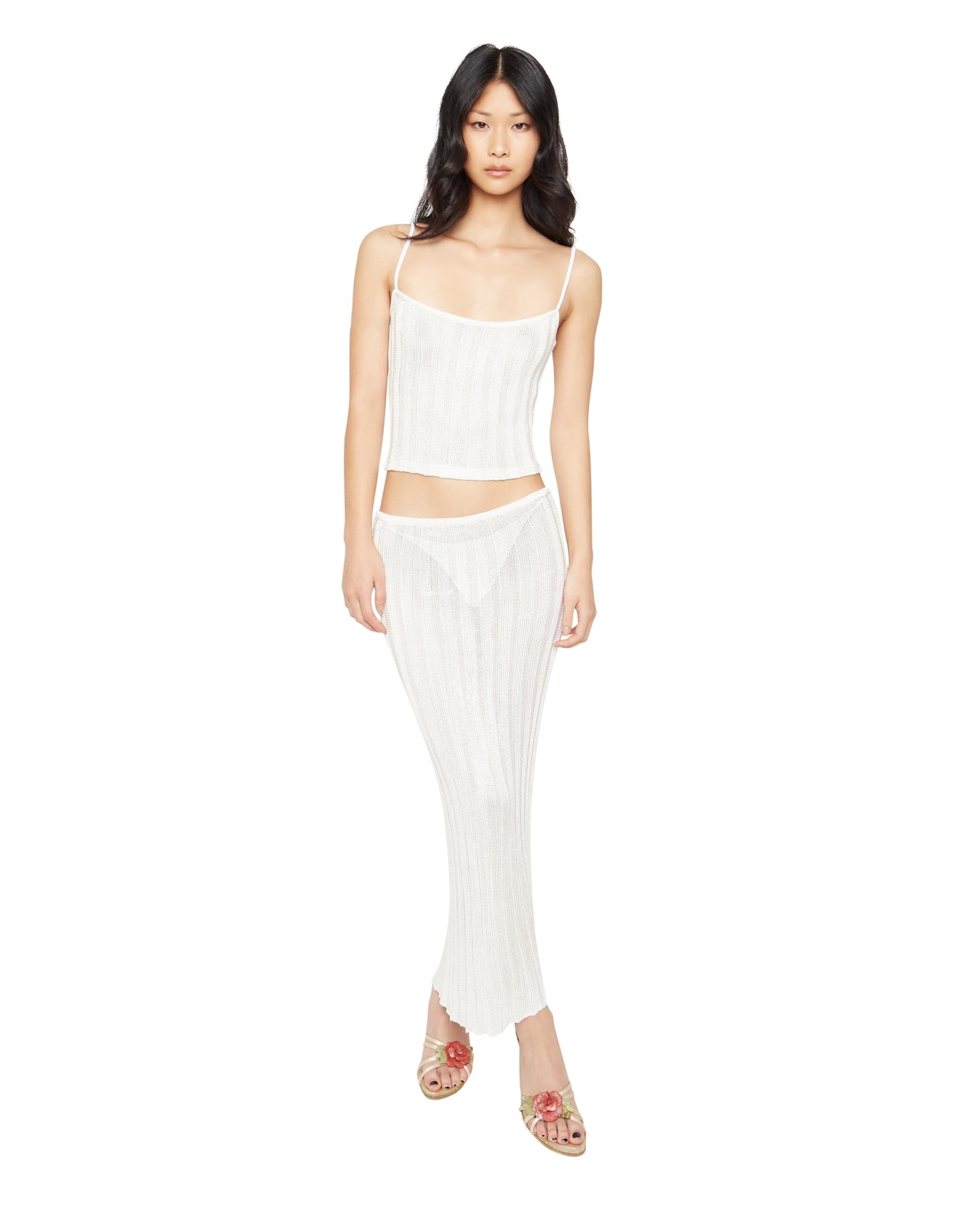 Slinky Rib Knit Midi Skirt | Off White
