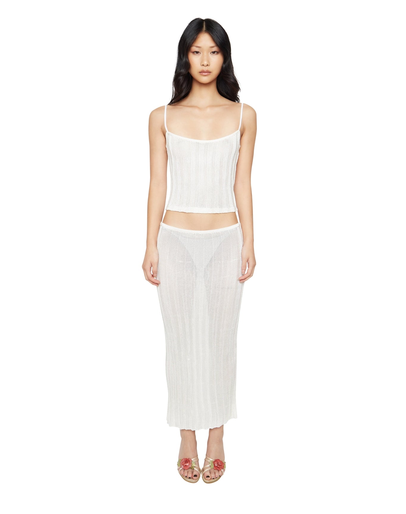Slinky Rib Knit Midi Skirt | Off White