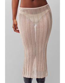 Slinky Rib Knit Midi Skirt | Silver