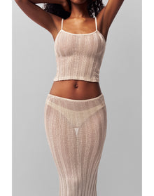 Slinky Rib Knit Midi Skirt | Silver