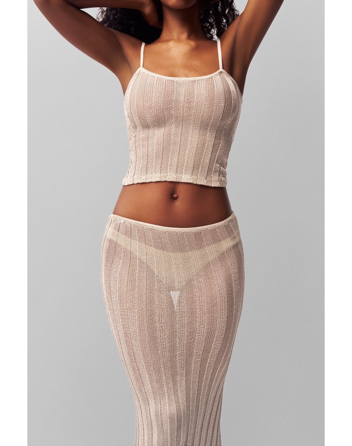 Slinky Rib Knit Midi Skirt | Silver