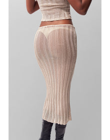 Slinky Rib Knit Midi Skirt | Silver