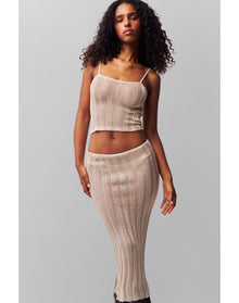 Slinky Rib Knit Midi Skirt | Silver
