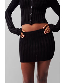 Slinky Rib Mini Skirt | Black