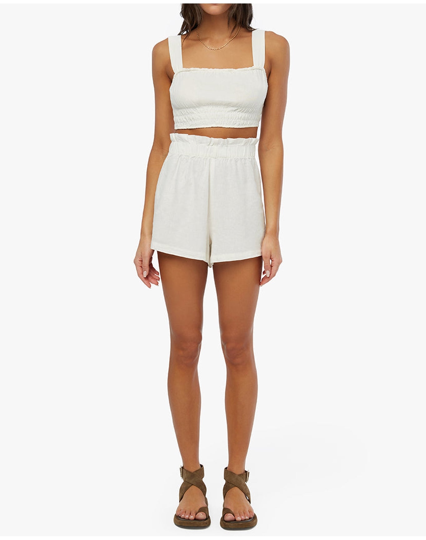 Smocked Linen Tank | White