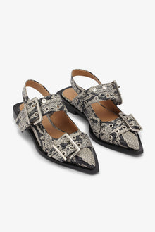 Snake Printed Feminine Buckle Ballerinas | Sand (V2)
