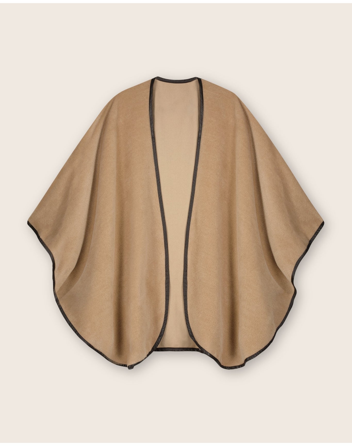 Sofia Cashmere | Women | Baby Alpaca Leather Trimmed Classic U Shaped Cape | Oatmeal