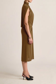 Solina Cape Dress | Olive Ochre