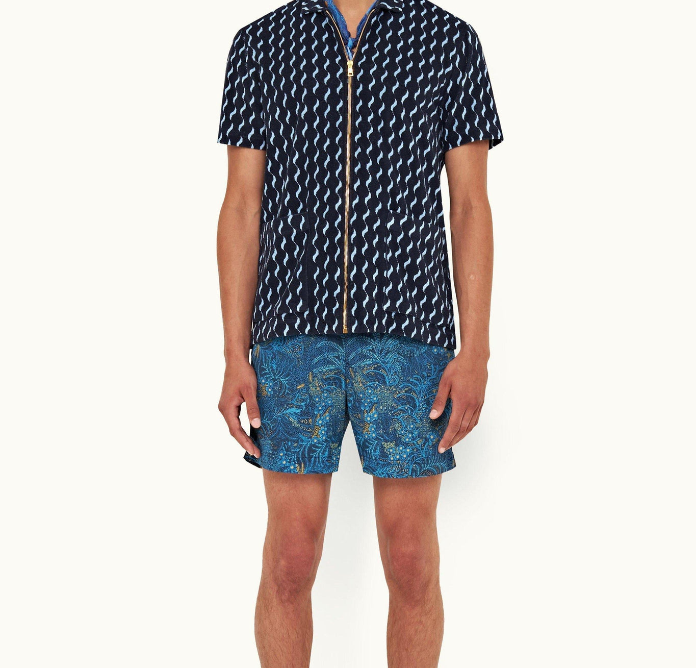 Sommerland Towelling Coray Jacquard Towelling Zip-Thru Shirt | Night Iris/Cerulean