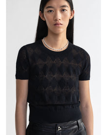 Sonia | Diamond Knit Short Sleeved Top | Black