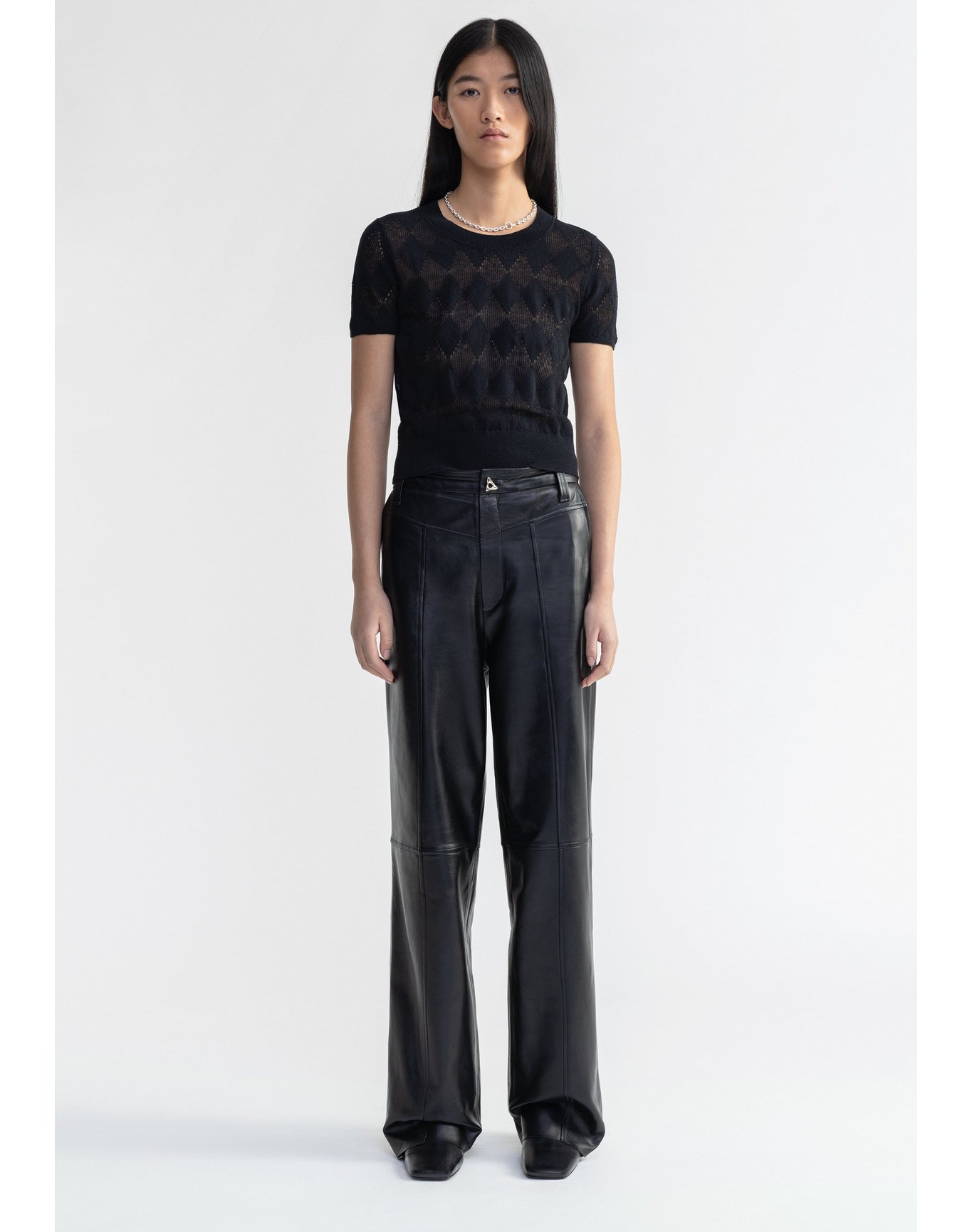 Sonia | Diamond Knit Short Sleeved Top | Black