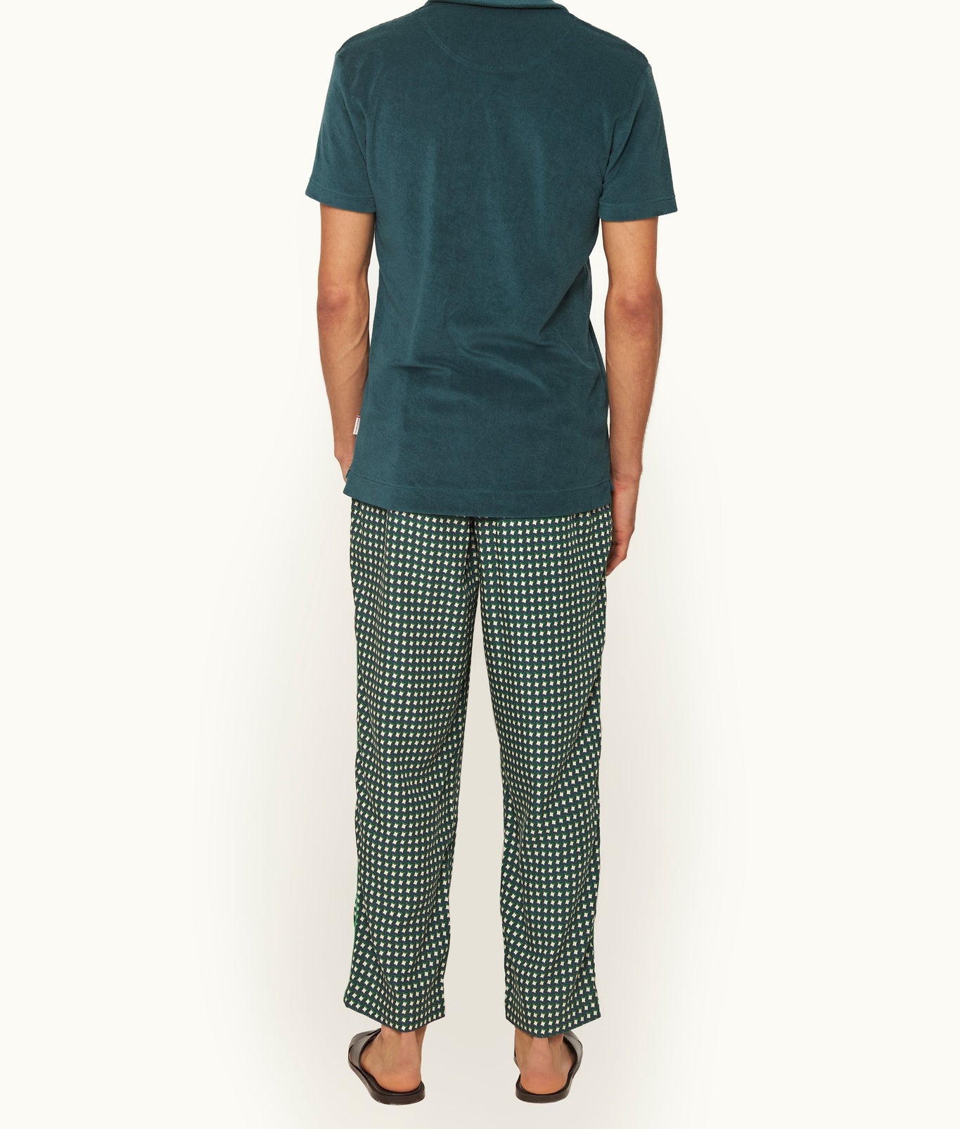 Sonoran Relaxed Fit Piscina Print Drawcord Trousers | Agave Green