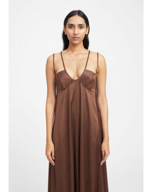 Sophie | Strappy Satin Maxi Dress | Chocolate