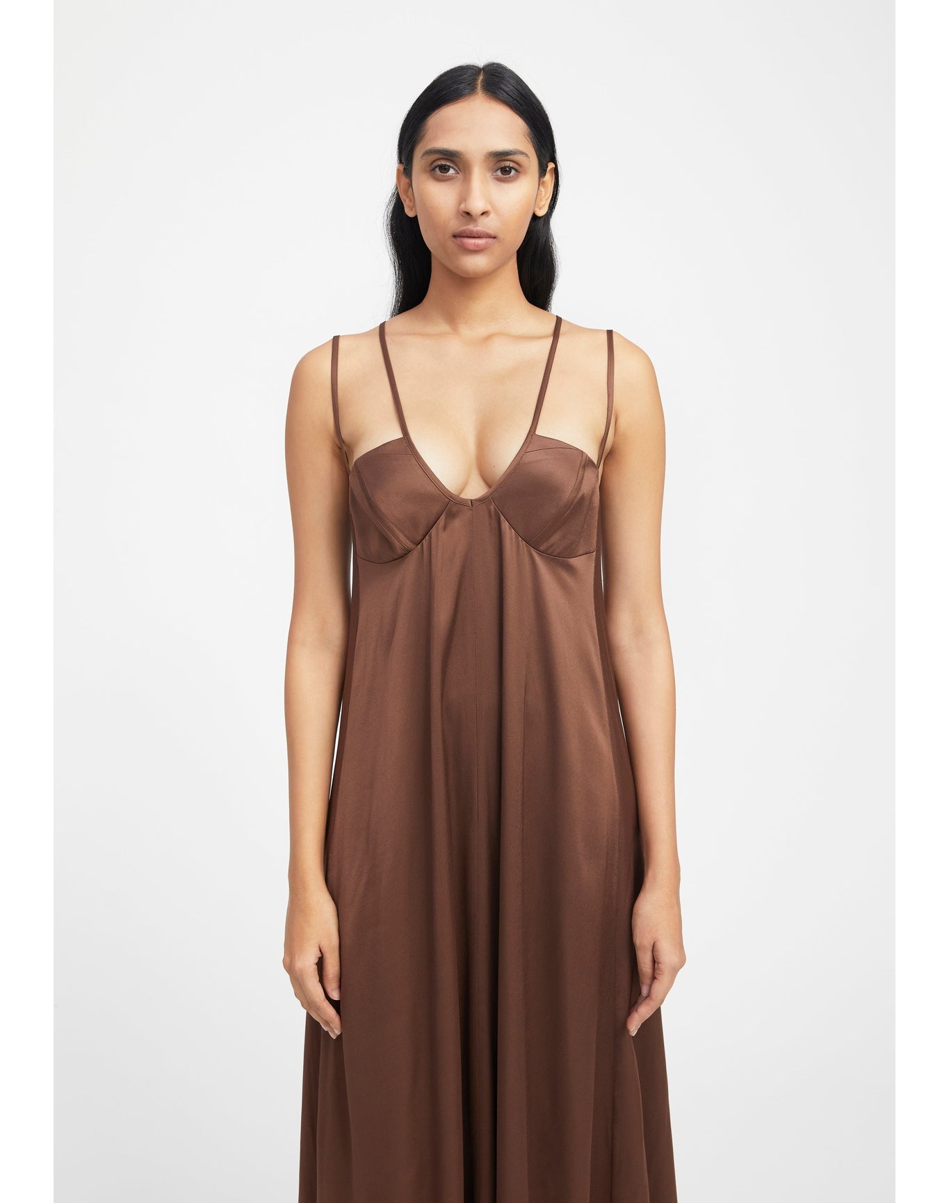 Sophie | Strappy Satin Maxi Dress | Chocolate