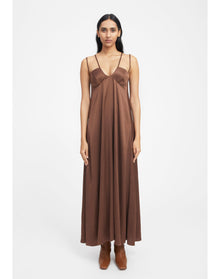 Sophie | Strappy Satin Maxi Dress | Chocolate