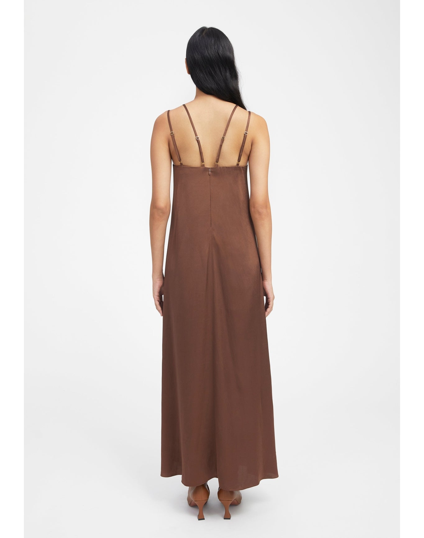 Sophie | Strappy Satin Maxi Dress | Chocolate