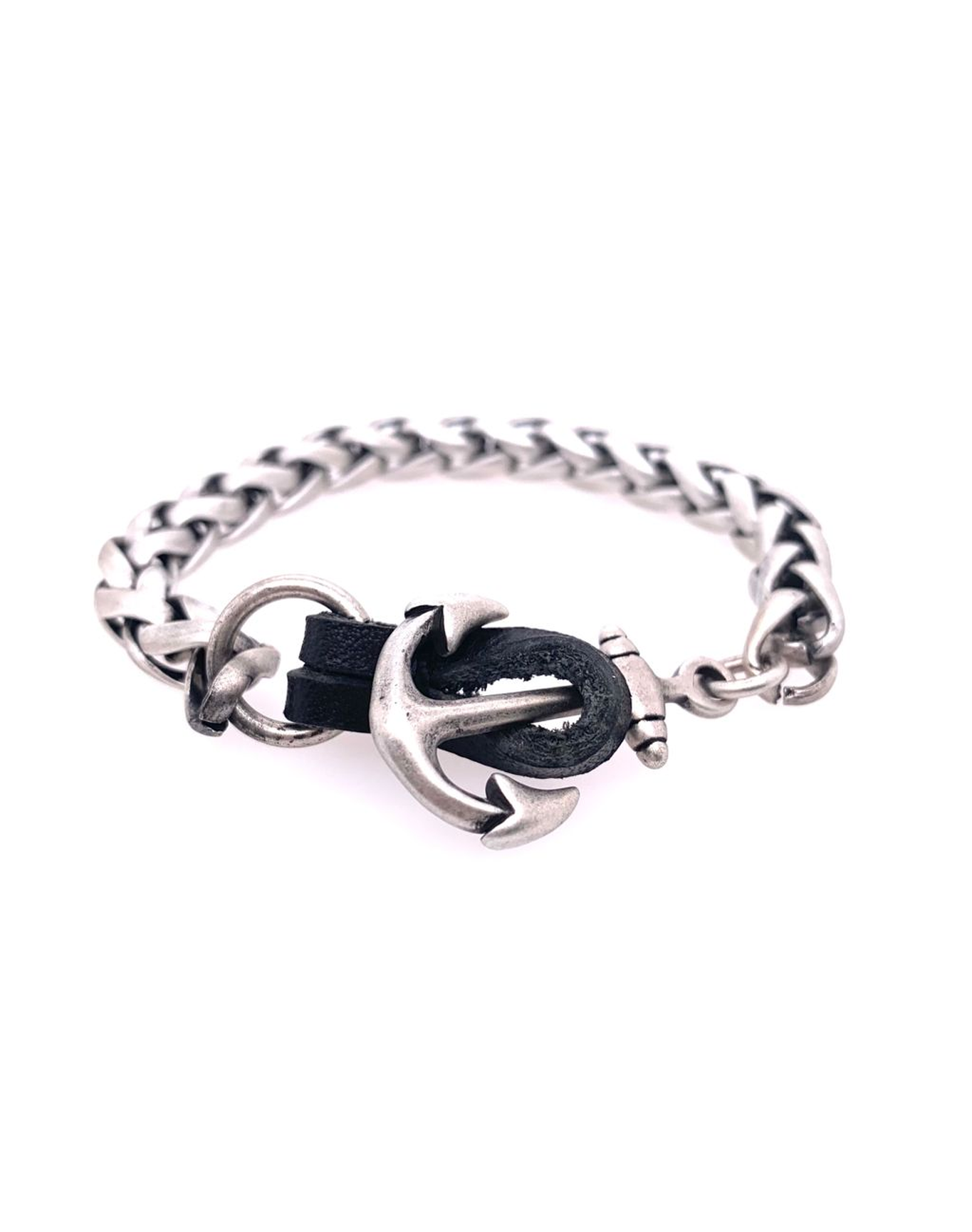 Stainless Anchor Leather Bracelet | Steel