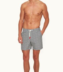 Standard Geo Print Mid-Length Drawcord Swim Shorts | Night Iris/White Sand