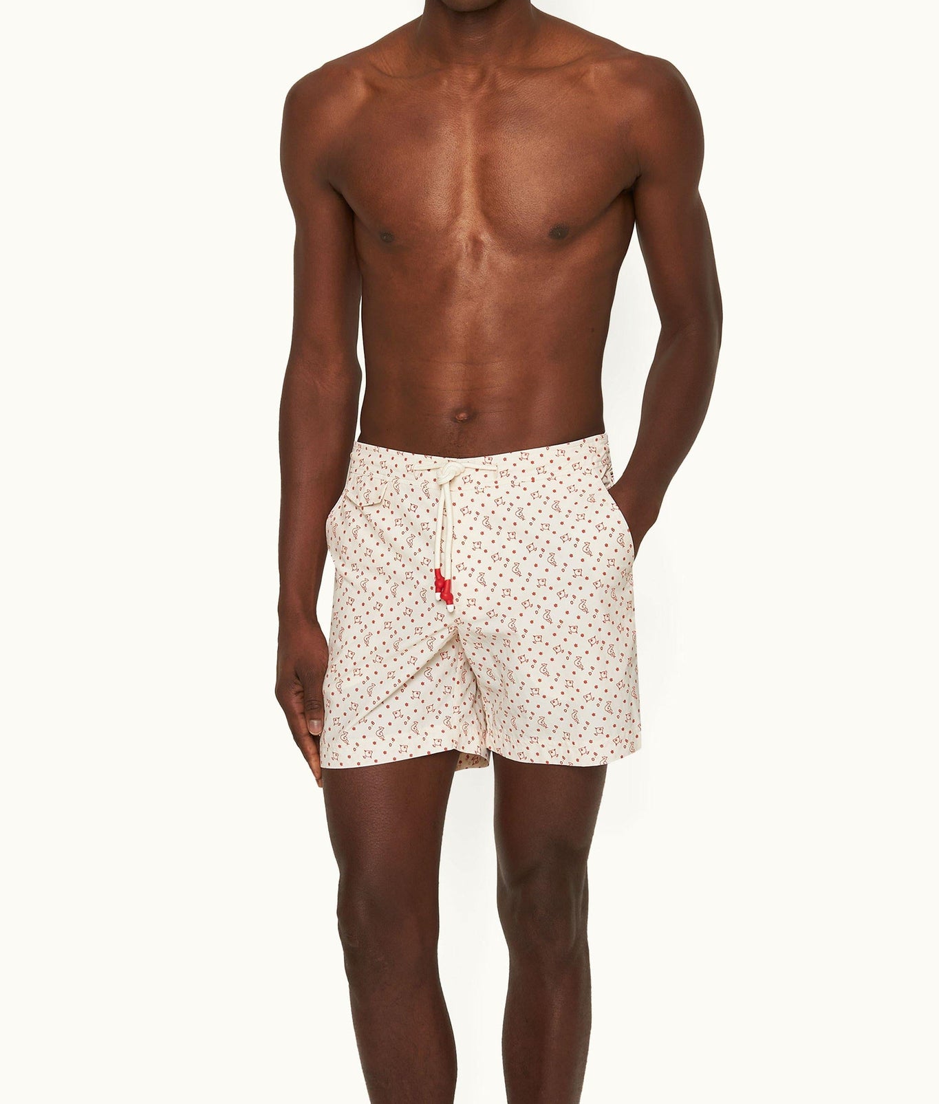 Standard Logo Print Mid-Length Drawcord Swim Shorts | White Sand