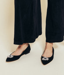 Stevie Ballerina Flats in Black Suede - Loren Hope