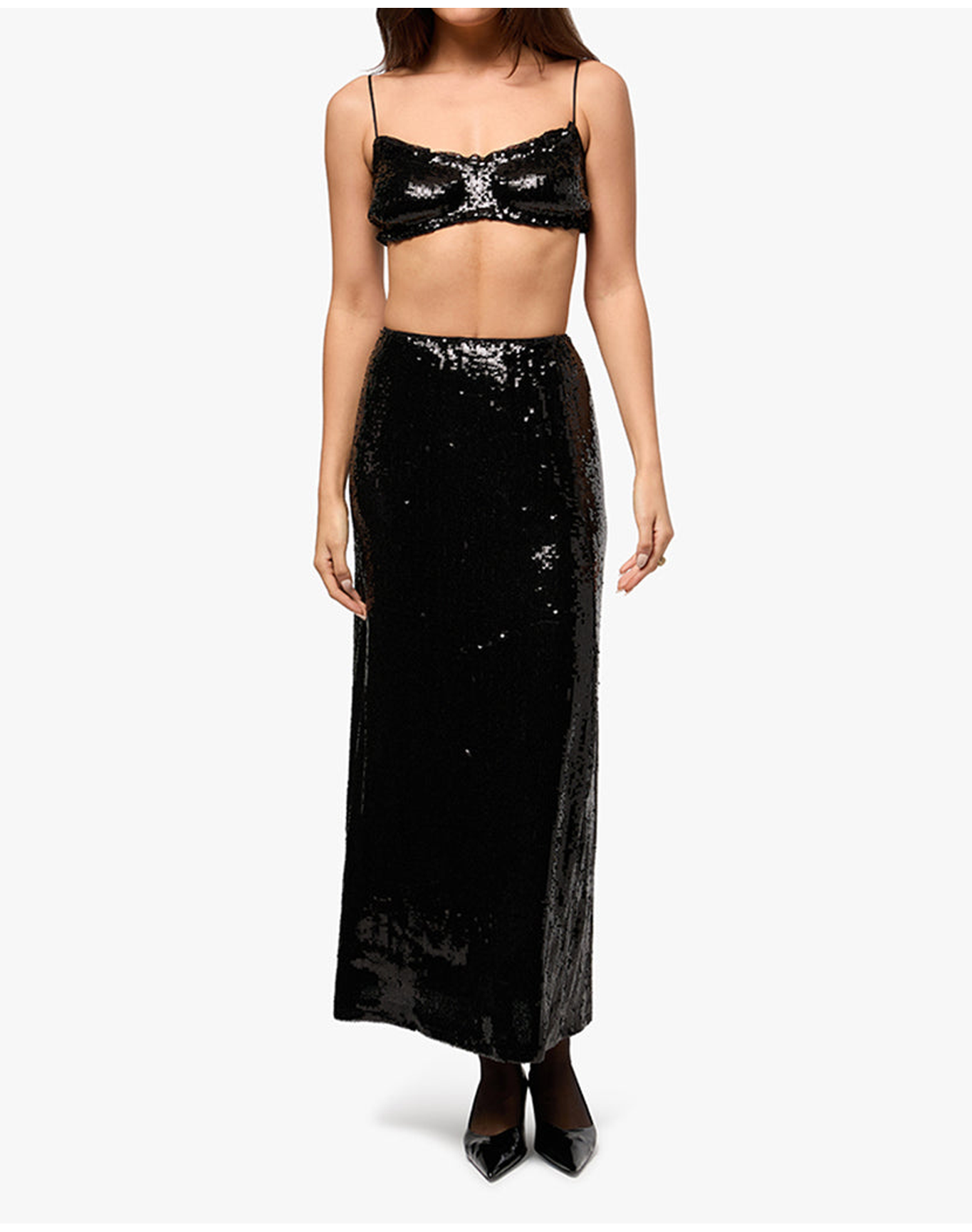 Straight Sequin Skirt | Black
