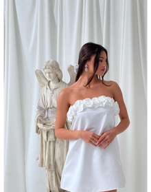Strapless A-line Rose Mini Dress | White