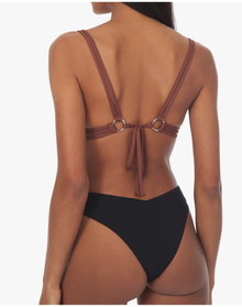 Strappy O-Ring Triangle Bikini Top | Black Brown