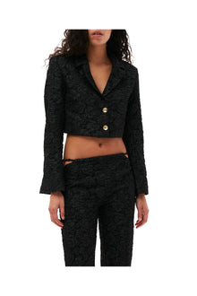 Stretch Jacquard Cropped Blazer | Black